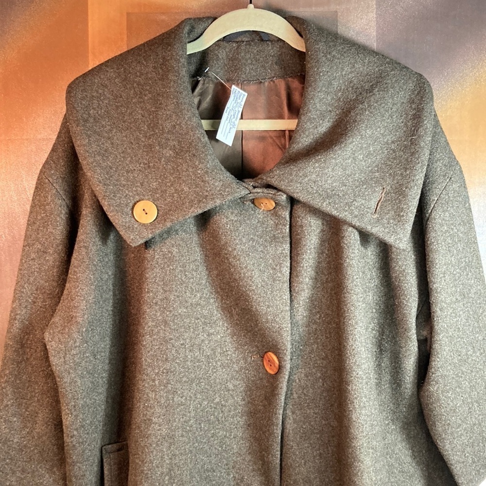 Boiled wool Finnish winter coat with hand paintedโ feather back statement collar